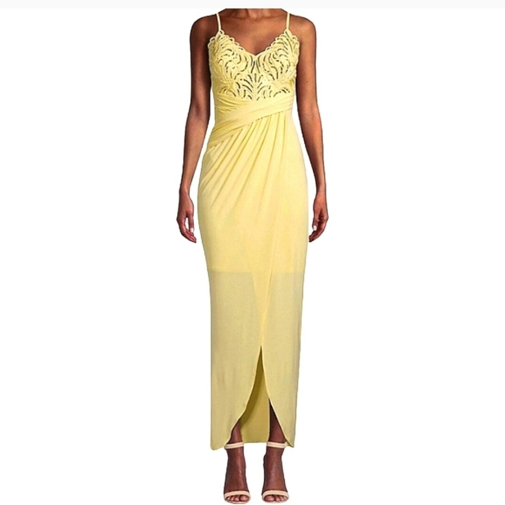 Lipsy Cornelli Lace Bodice Sequin Maxi Dress Size 8 in Yellow